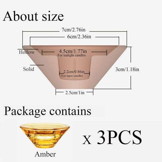 Smtyle Amber Glass Candlestick Holders Set of 3-Fits Taper,Tealight & Small Pillar Candles,Table Centerpiece for Housewarming & Wedding Decor