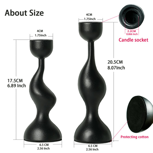 Smtyle Modern Sculptural Black Candle Stick Holders Cast-Aluminum Taper Set of 2 (7″ & 8″) Dual-Height Candlesticks for Dining Table Wedding or Home Decor