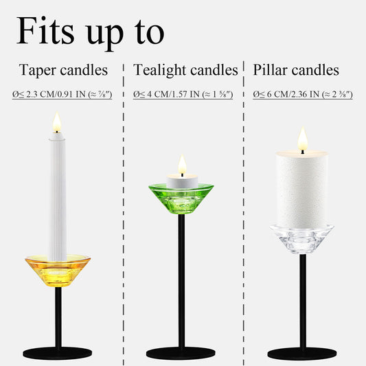 Smtyle Leaf Green Candle Holder Trio – Tall Taper/Tealight/Small Pillar Friendly (H.5.1″ / 6.7″ / 8.3″), Glass Candlestick Stands for Dining Table & Party Decor