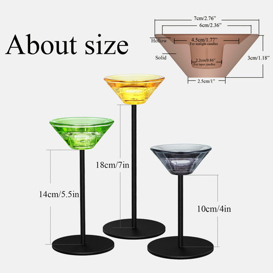 Smtyle Clear Glass Candle Holders Set of 3 (H.5.1″ / 6.7″ / 8.3″) – Tall Taper, Tealight and Mini Pillar Compatible, Modern Table Centerpiece, Wedding Housewarming Gift