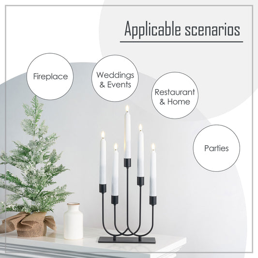 smtyle Fireplace Candelabra Black Metal Taper Candle Holders for Tapered Candles Candlesticks Set of 5 with Iron-0.8" Diameter Ideal for Table Centerpiece Gothic Decor