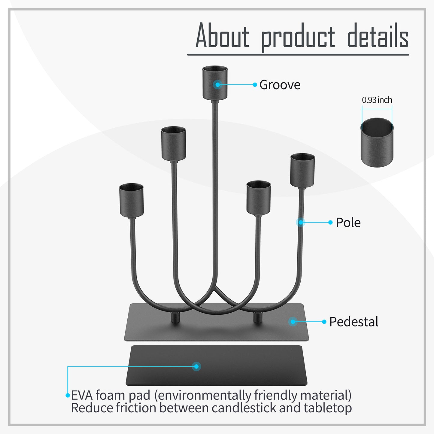 smtyle Fireplace Candelabra Black Metal Taper Candle Holders for Tapered Candles Candlesticks Set of 5 with Iron-0.8" Diameter Ideal for Table Centerpiece Gothic Decor