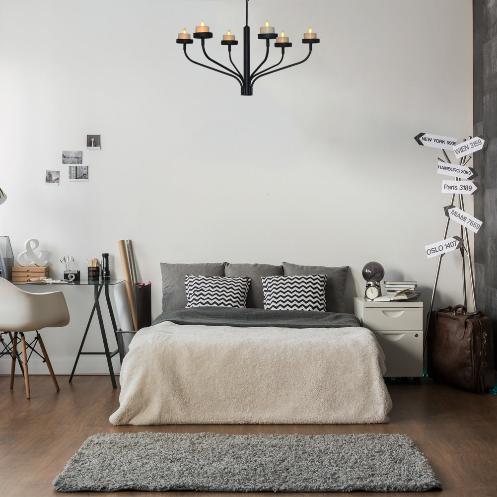 smtyle Hanging Candle Chandelier for Tealight Candle Metal Wall Sconce Set of 6 for Indoor or Outdoor Black
