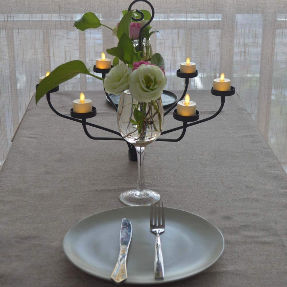 smtyle Hanging Candle Chandelier for Tealight Candle Metal Wall Sconce Set of 6 for Indoor or Outdoor Black