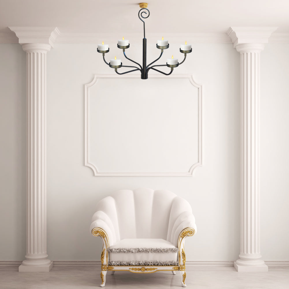 smtyle Hanging Candle Chandelier for Tealight Candle Metal Wall Sconce Set of 6 for Indoor or Outdoor Black