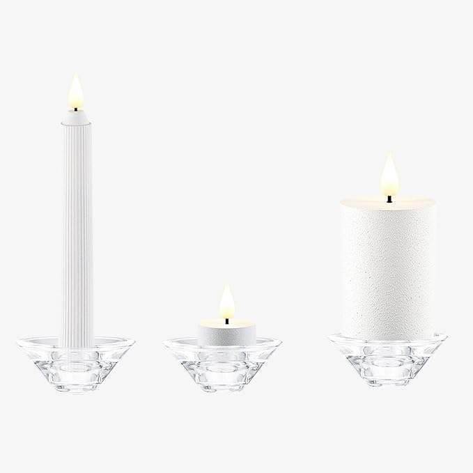 Smtyle Clear Glass Candle Holders –Tall Taper, Tealight and Mini Pillar Compatible, Modern Table Centerpiece, Wedding Housewarming Gift