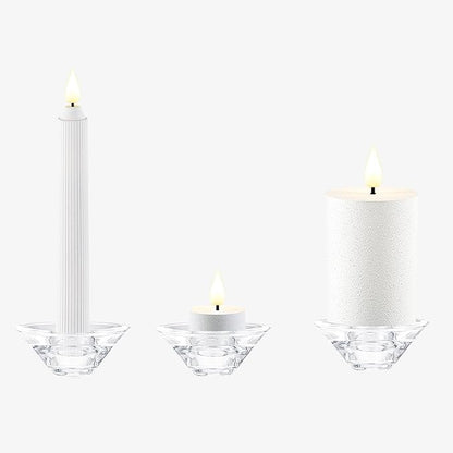 Smtyle Clear Glass Candle Holders –Tall Taper, Tealight and Mini Pillar Compatible, Modern Table Centerpiece, Wedding Housewarming Gift