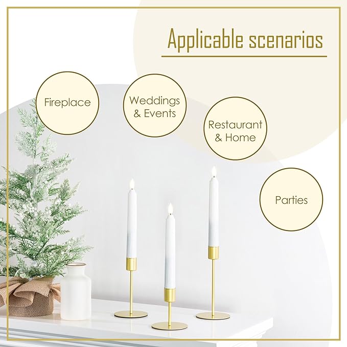 smtyle Gold Taper Candle Holders for Candlestick Candles Set of 3 Candelabra with Iron-0.9" Diameter Ideal for Table Centerpiece