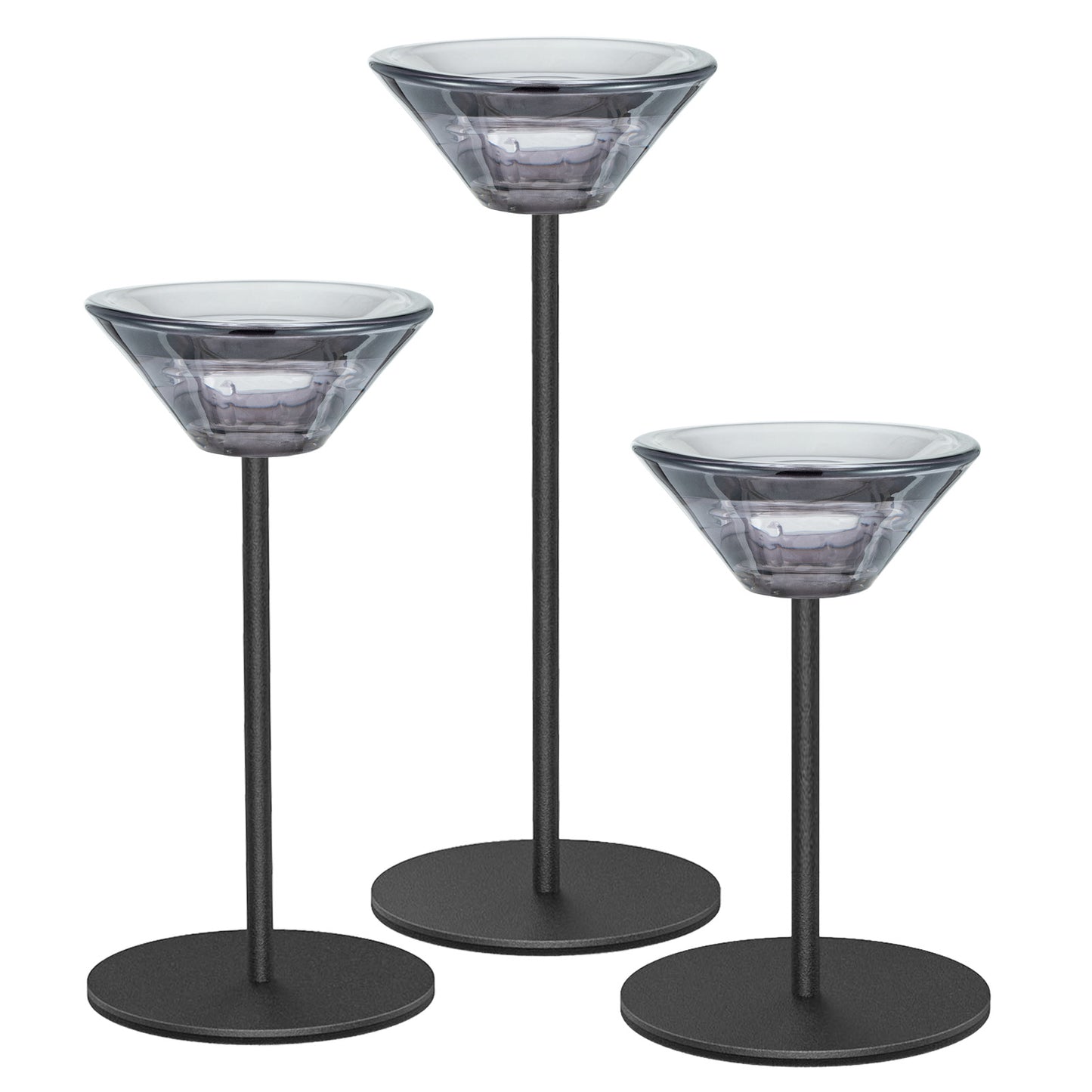 Smtyle Smoke Gray Tall Glass Taper Candle Stands, Compatible with Tealights & 2.4″ Mini Pillars, Set of 3 (H.5.1″ / 6.7″ / 8.3″) – Mantel Centerpiece, Wedding Decor