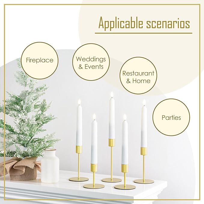 smtyle Gold Candlestick Holders for Taper Candles Set of 5 Candelabra with Iron-0.9" Diameter Ideal for Wedding Decor