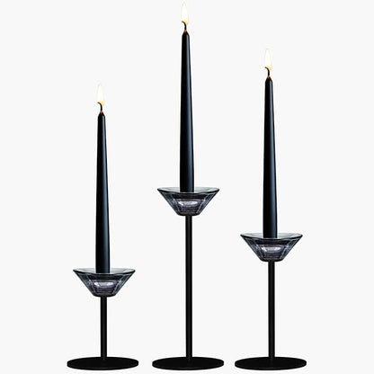 Smtyle Smoke Gray Tall Glass Taper Candle Stands, Compatible with Tealights & 2.4″ Mini Pillars, Set of 3 (H.5.1″ / 6.7″ / 8.3″) – Mantel Centerpiece, Wedding Decor