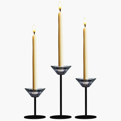 Smtyle Smoke Gray Tall Glass Taper Candle Stands, Compatible with Tealights & 2.4″ Mini Pillars, Set of 3 (H.5.1″ / 6.7″ / 8.3″) – Mantel Centerpiece, Wedding Decor