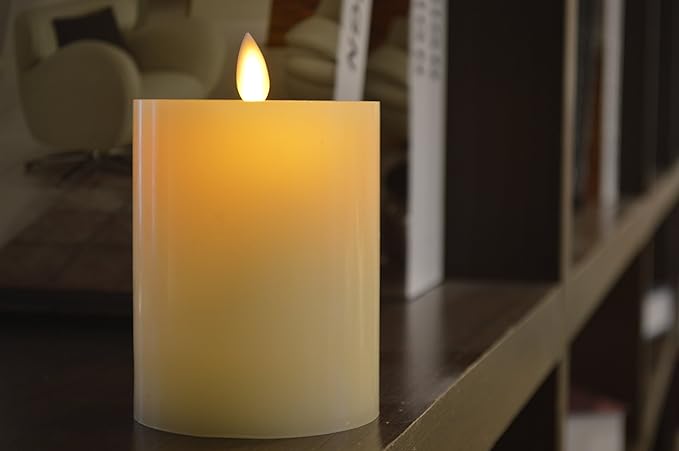 smtyle 3 x 3 inch Moving Flame Battery Operated Candles with LED Flameless Flickering Wick and Timer for Pillar Candle Holders or Desk Decor Flat Top1 …