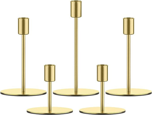 smtyle Gold Candlestick Holders for Taper Candles Set of 5 Candelabra with Iron-0.9" Diameter Ideal for Wedding Decor