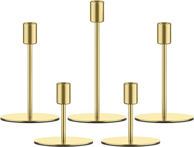 smtyle Gold Candlestick Holders for Taper Candles Set of 5 Candelabra with Iron-0.9" Diameter Ideal for Wedding Decor