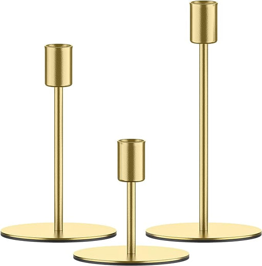 smtyle Gold Taper Candle Holders for Candlestick Candles Set of 3 Candelabra with Iron-0.9" Diameter Ideal for Table Centerpiece