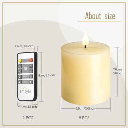 smtyle Flameless Candle with Battery Operated 3 X 3 Inch Real Wax Pillar LED Candle with 10 Key Remote and Cycling Timing Ivory Pack of  5