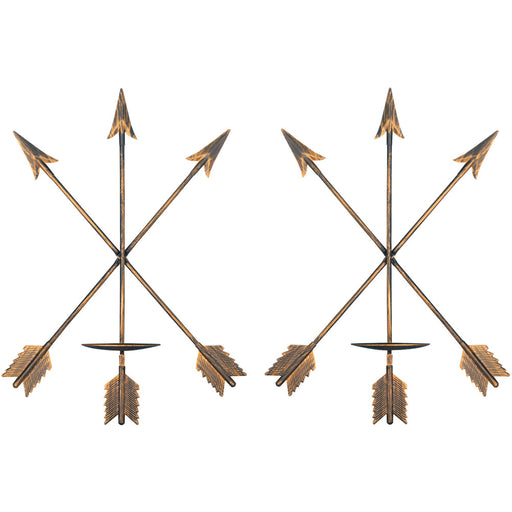 smtyle DIY Arrow Candle Holders Set of 2 for Wall Decor 3.5" Diameter Ideal for Pillar LED Candles with Rustic Gold Iron…