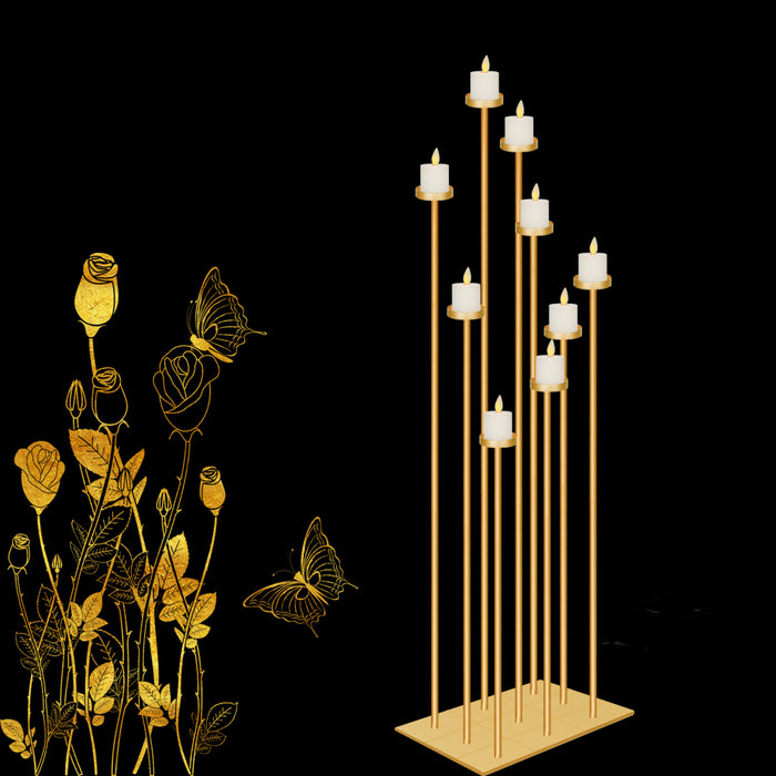 smtyle DIY 9 Candelabra Floor 70 inch Tall Candle Holders Centerpiece for Tealight Set Wedding Decor Large with Gold Iron