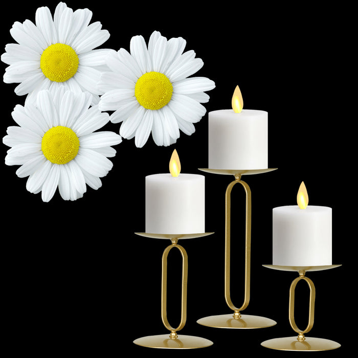 smtyle Candle Holders Set of 3 Candelabra with Iron-3.5" Diameter Ideal for Pillar LED Candles Round Gold