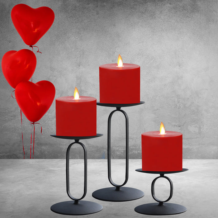 smtyle Candle Holders Set of 3 Candelabra with Black Iron-3.5" Diameter Ideal for Pillar LED Candles Round