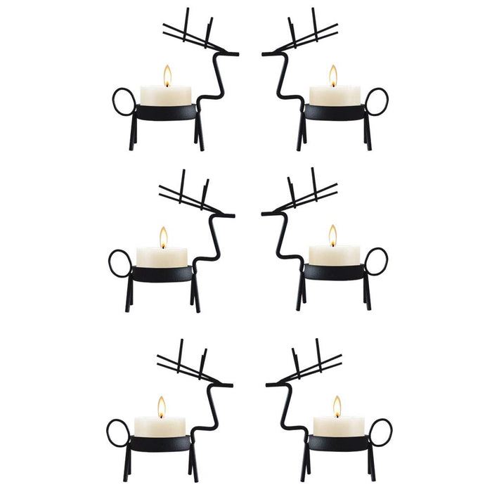 smtyle Reindeer Tealight Candle Holders Christmas Decoration for Home Votive Standing for Table Black Metal Set of 6