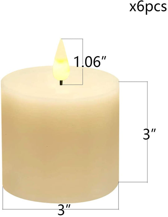 smtyle Flameless Candle with Battery Operated 3 X 3 Inch Real Wax Pillar LED Candle with 10 Key Remote and Cycling Timing Ivory Pack of  6
