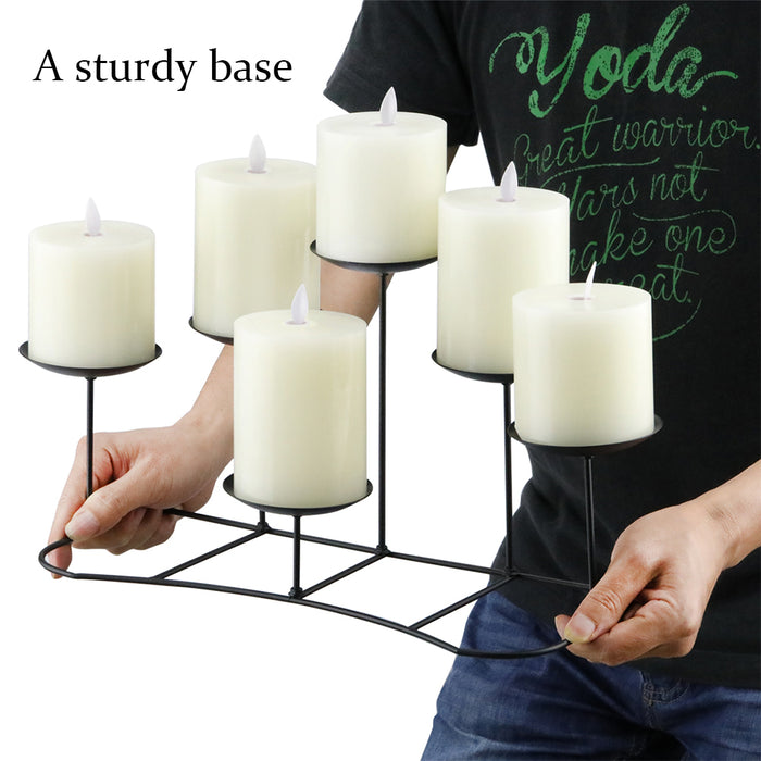 smtyle DIY 6 Mantle Candelabra Flameless or Wax Pillar Candle Holders Stand for Fireplace Accessories with Black Iron Decoration on Desk or Floor