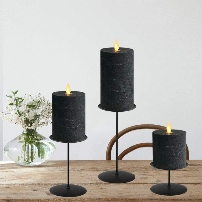 Metal Pillar Candle Holders - Set of 3 Candelabra Candlesticks in