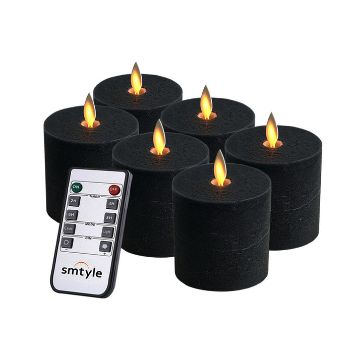 smtyle Black Flameless Candles with Remote Control Timer Battery Operated 3x3in Pack of 6