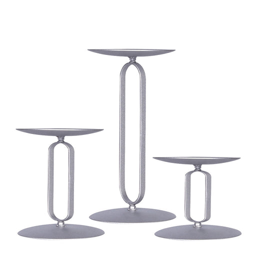 smtyle Pillar Candle Holders Set of 3 Candelabra Ideal for Pillar LED Candles with Iron Oval Silver