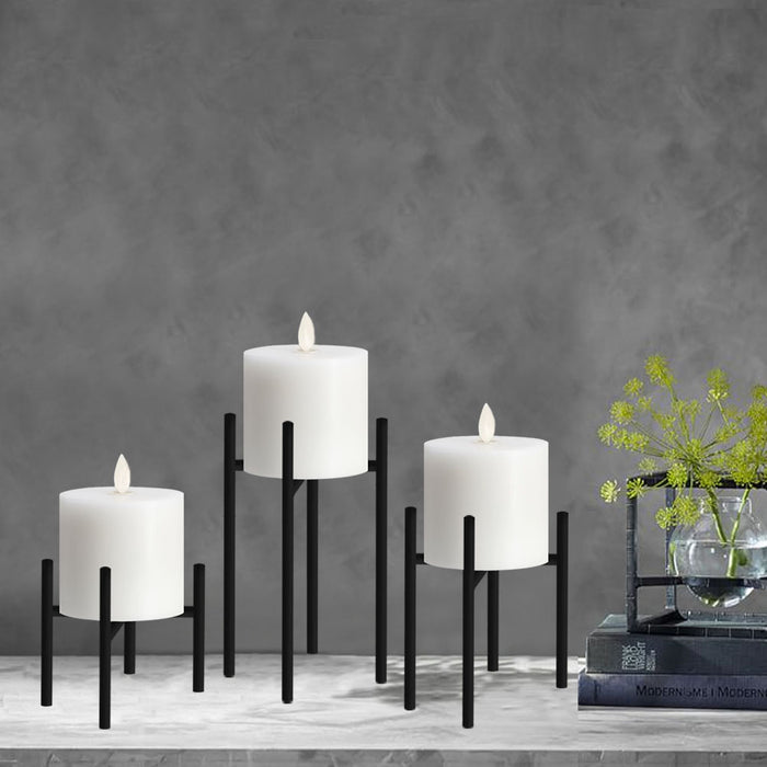 smtyle Pillar Candle Holders Set of 3 Candelabra Ideal for Pillar LED Candles 4 Lines with Black Iron