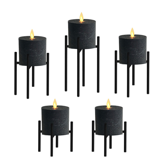 smtyle Candle Holders Set of 5 Candelabra for Fireplace Accessories with Black Iron-3.5" Diameter Ideal for Pillar LED Candles