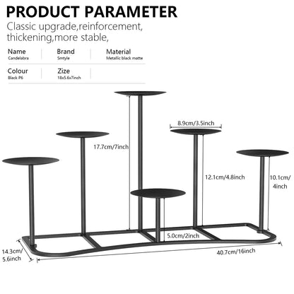 smtyle DIY 6 Mantle Candelabra Flameless or Wax Pillar Candle Holders Stand for Fireplace Accessories with Black Iron Decoration on Desk or Floor