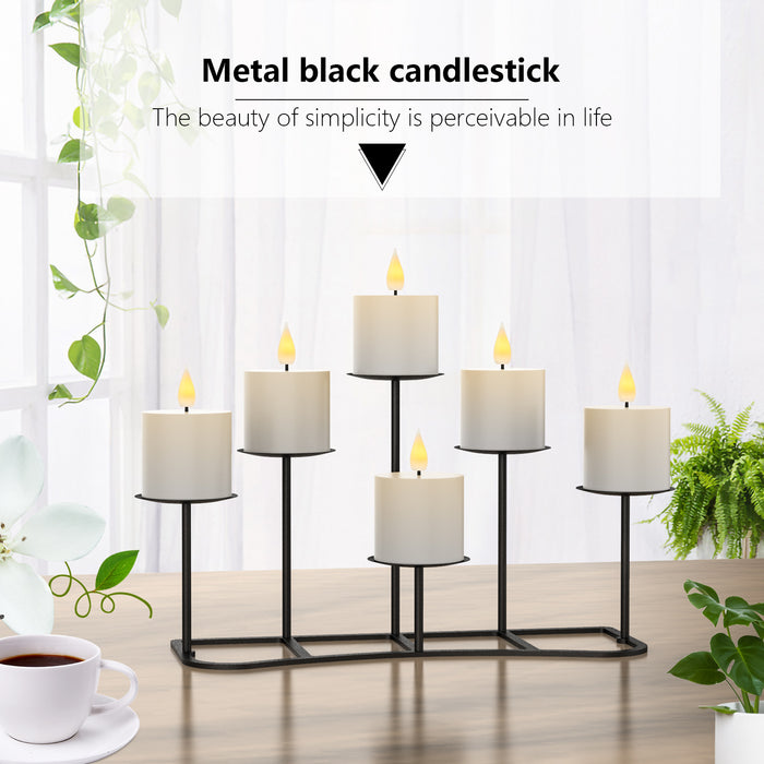 smtyle DIY 6 Mantle Candelabra Flameless or Wax Pillar Candle Holders Stand for Fireplace Accessories with Black Iron Decoration on Desk or Floor