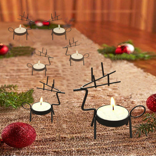 smtyle Reindeer Tealight Candle Holders Christmas Decoration for Home Votive Standing for Table Black Metal Set of 6