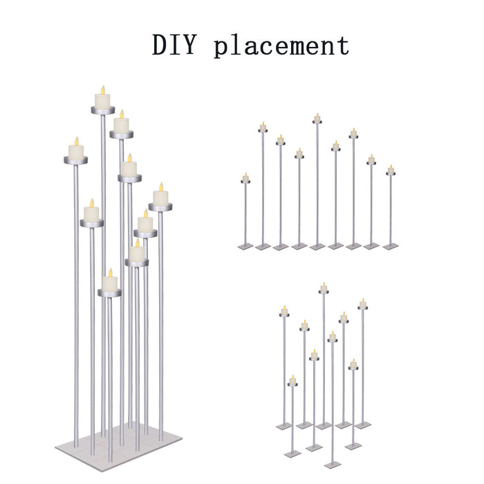 smtyle DIY 9 Candelabra Floor 70 inch Tall Candle Holders Centerpiece for Tealight Set Wedding Decor Large with White Silver Iron