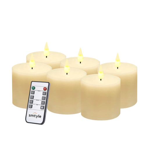 smtyle Flameless Pillar Candles Pack of 6 Led Candles with Battery Operated Realistic Fire Nice Atmosphere Relax Your Mind Ivory…