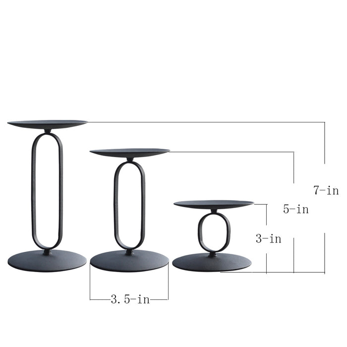 smtyle Candle Holders Set of 3 Candelabra with Black Iron-3.5" Diameter Ideal for Pillar LED Candles Round