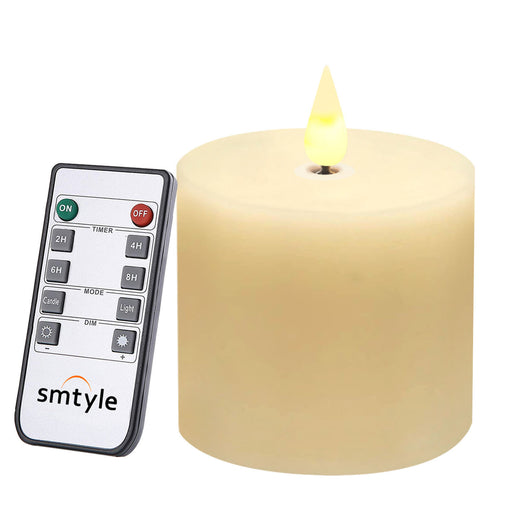 smtyle 3 x 3 inch Moving Flame Battery Operated Candles with LED Flameless Flickering Wick and Timer for Pillar Candle Holders or Desk Decor Flat Top1 …