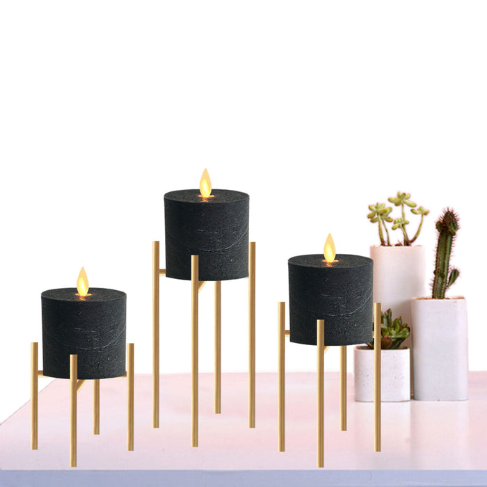 smtyle Pillar Candle Holders Set of 3 Candelabra Ideal for Pillar LED Candles 4 Lines with Gold Iron