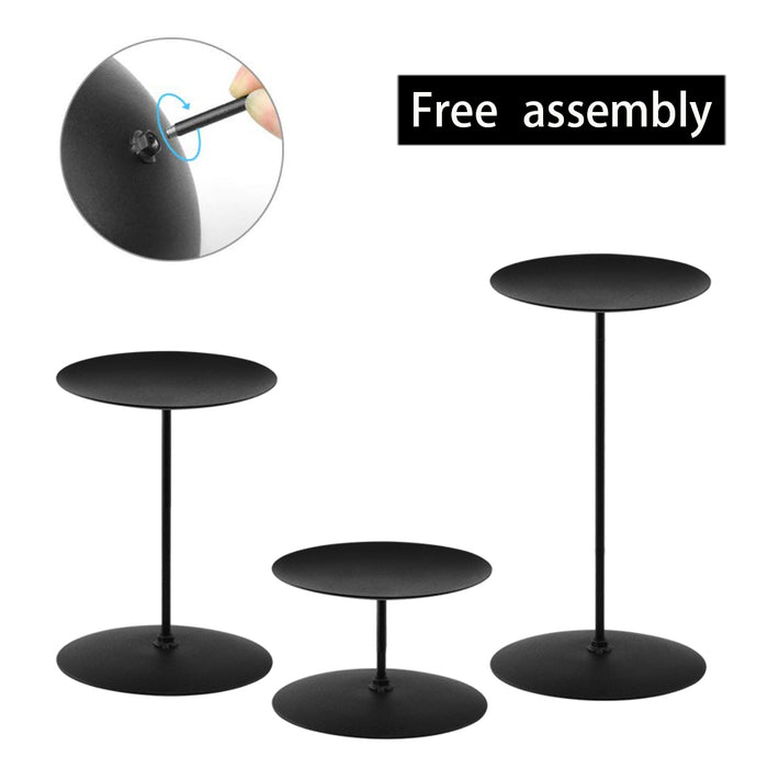 smtyle Pillar Candle Holders Set of 3 Centerpieces Plate for Tables or Fireplace with Black Iron (BlackP3, MetalP3) …