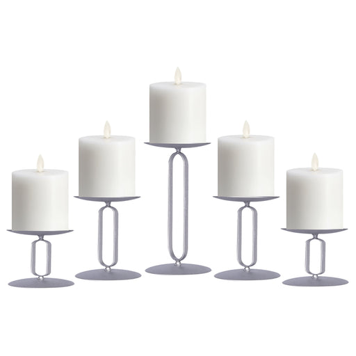 smtyle Candle Holders Set of 5 Candelabra with Iron-3.5" Diameter Ideal for Pillar LED Candles Round Silver