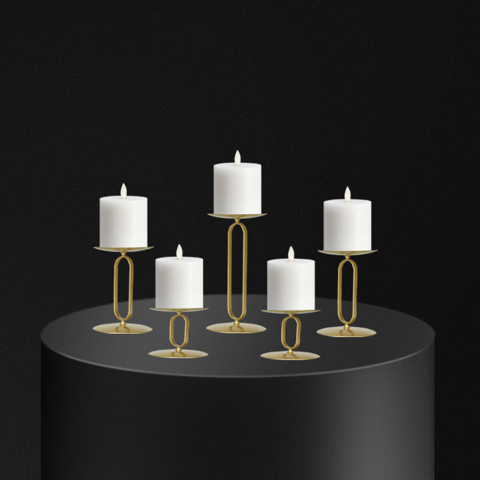 smtyle Candle Holders Set of 5 Candelabra with Iron-3.5" Diameter Ideal for Pillar LED Candles Round Gold