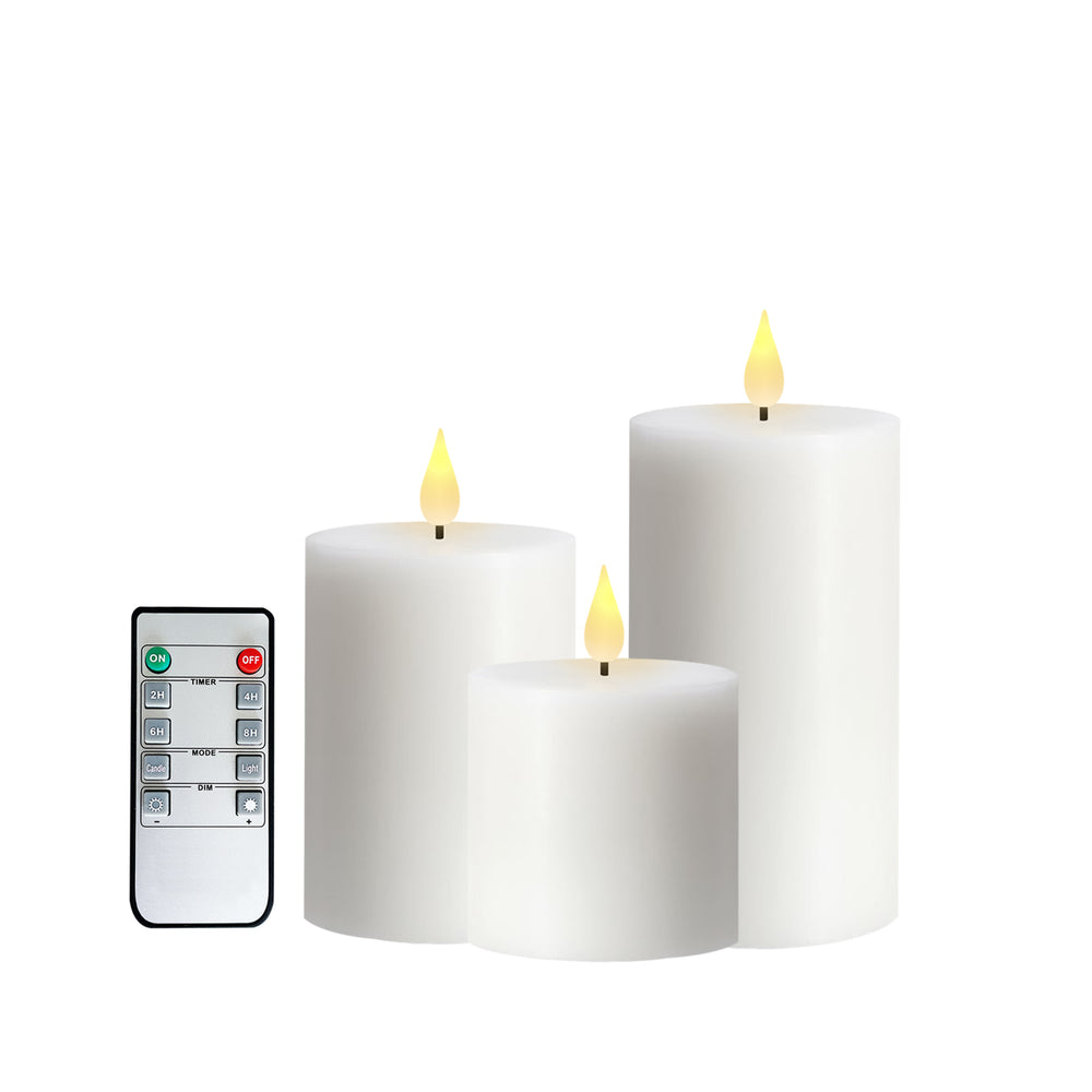 smtyle 3 X 3 Inch White Flameless Candle with Timer Battery Operated Real Wax Pillar LED Candle with 10 Key Remote and Cycling Pack of 3