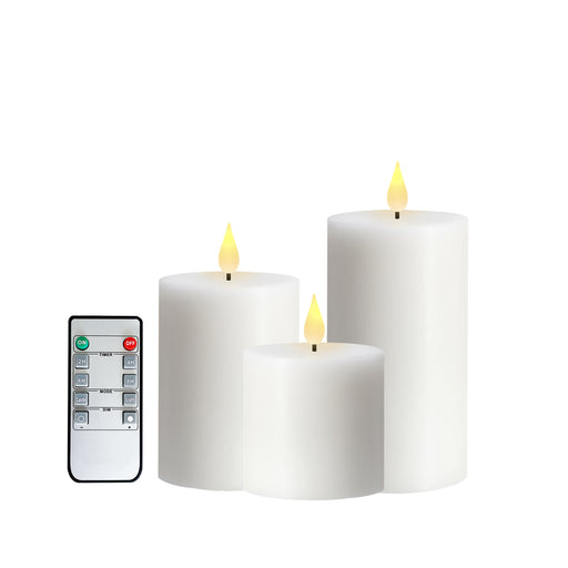 smtyle 3 X 3 Inch White Flameless Candle with Timer Battery Operated Real Wax Pillar LED Candle with 10 Key Remote and Cycling Pack of 3