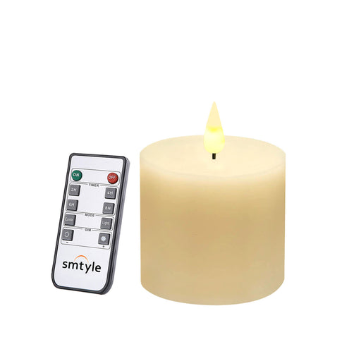 smtyle Flameless Candle with Battery Operated 3 X 3 Inch Real Wax Pillar LED Candle with 10 Key Remote and Cycling Timing Ivory Pack of 1