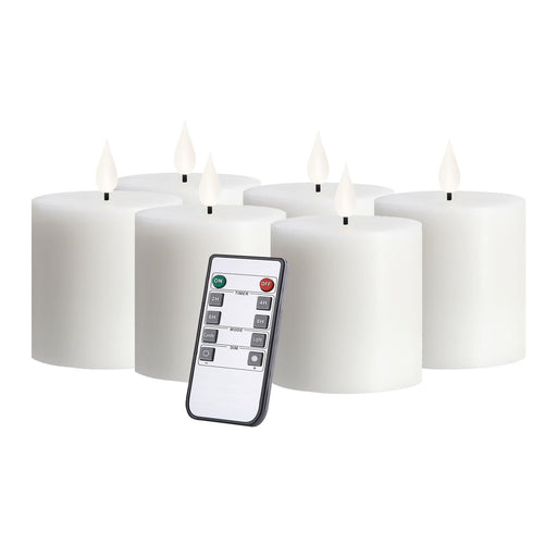 smtyle 3 X 3 Inch White Flameless Candle with Timer Battery Operated Real Wax Pillar LED Candle with 10 Key Remote and Cycling Pack of 6