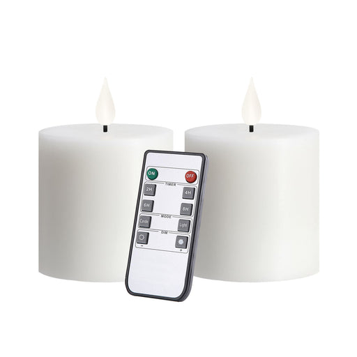 smtyle 3 X 3 Inch White Flameless Candle with Timer Battery Operated Real Wax Pillar LED Candle with 10 Key Remote and Cycling Pack of 2